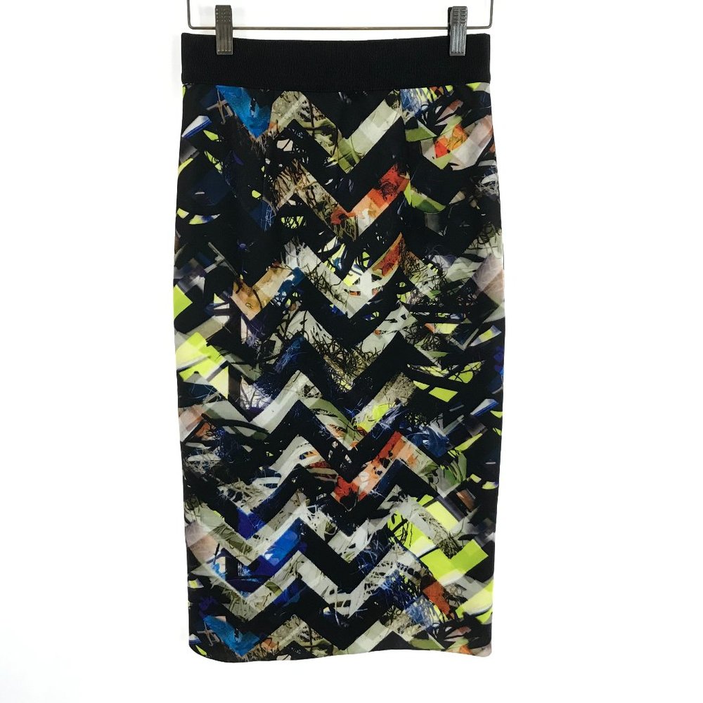 Womens Size 2 Milly Multicolor Modern Chevron Print Scuba Knit Midi Skirt